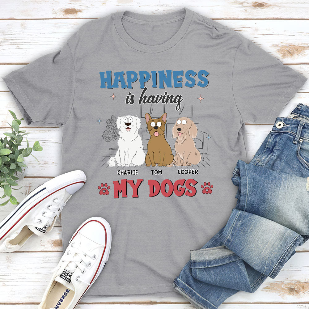 Personalized Unisex 'Happiness Is Having Dogs' T-shirt - Ideal Gift for Pet Lovers