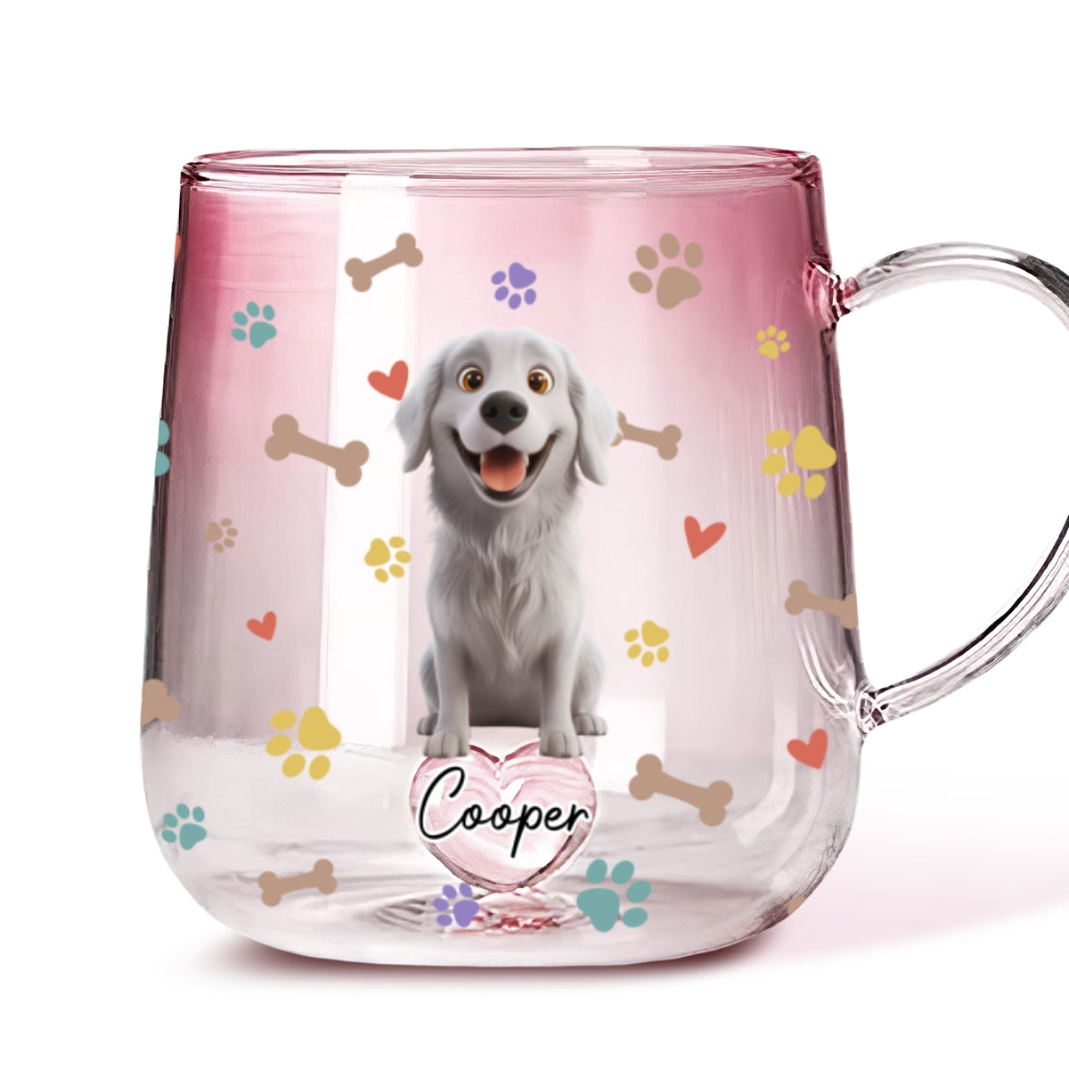 Personalized Pink Gradient Glass Mug - Ideal for Baby and Dog Lovers