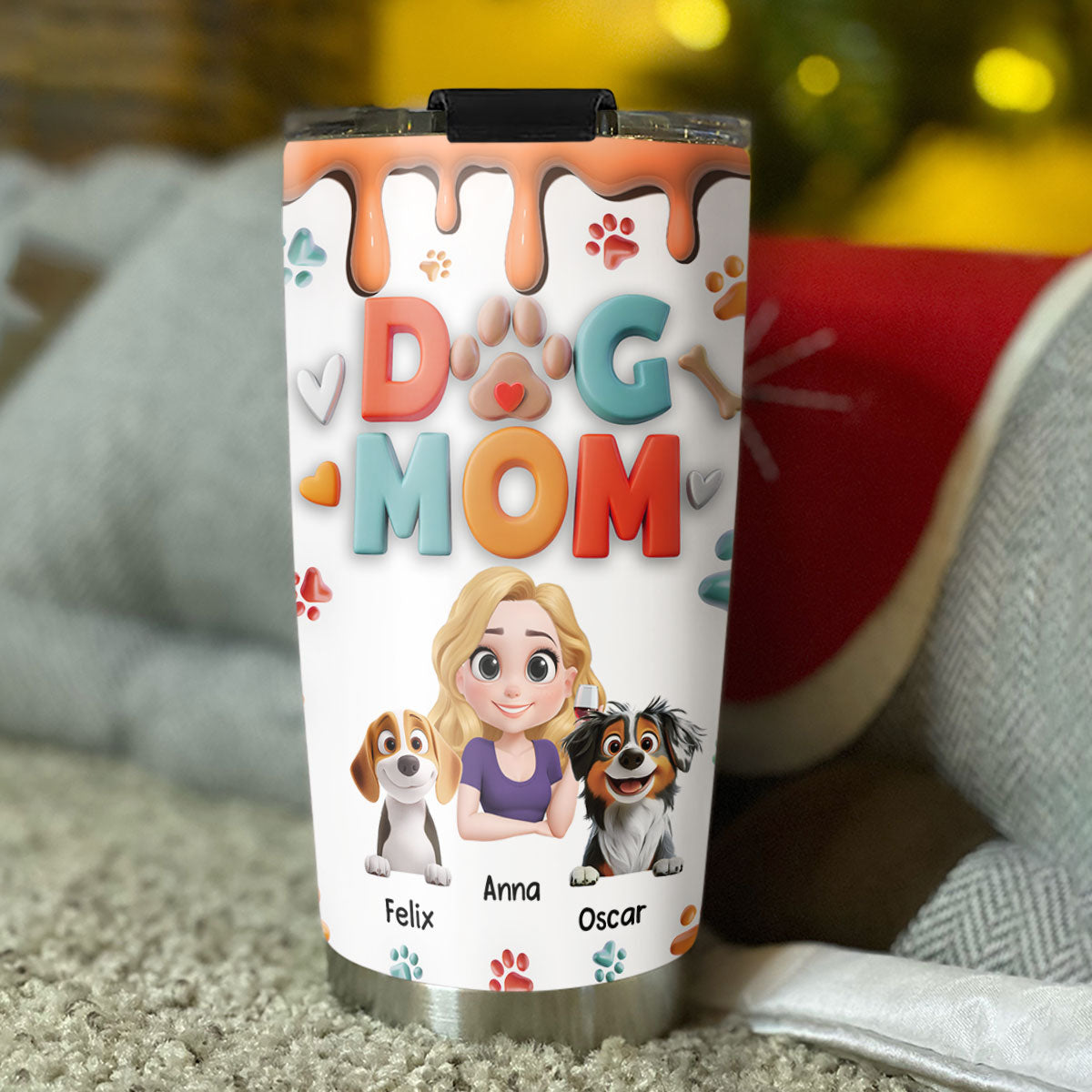 Personalized Mom of Dog Cartoon 3D Inflated Effect Stainless Steel Tumbler