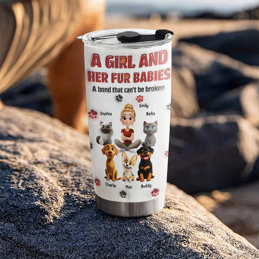 Personalized 3D Inflated Effect Tumbler - A Girl And Her Fur Babies Version 2