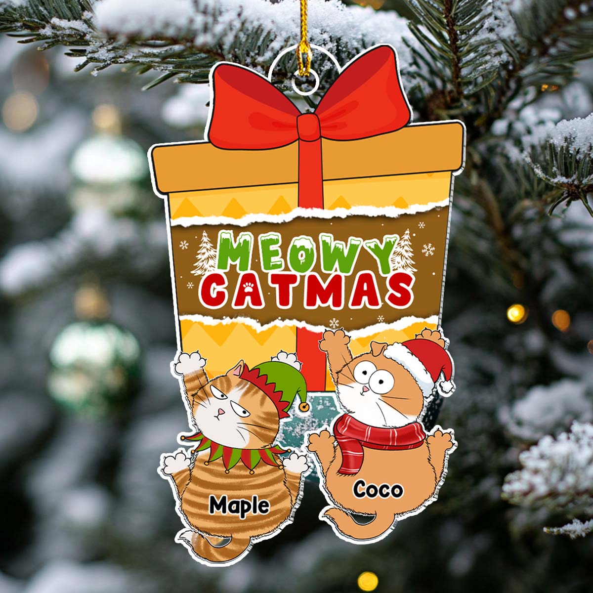 Personalized Christmas Cat Scratching Acrylic Ornament