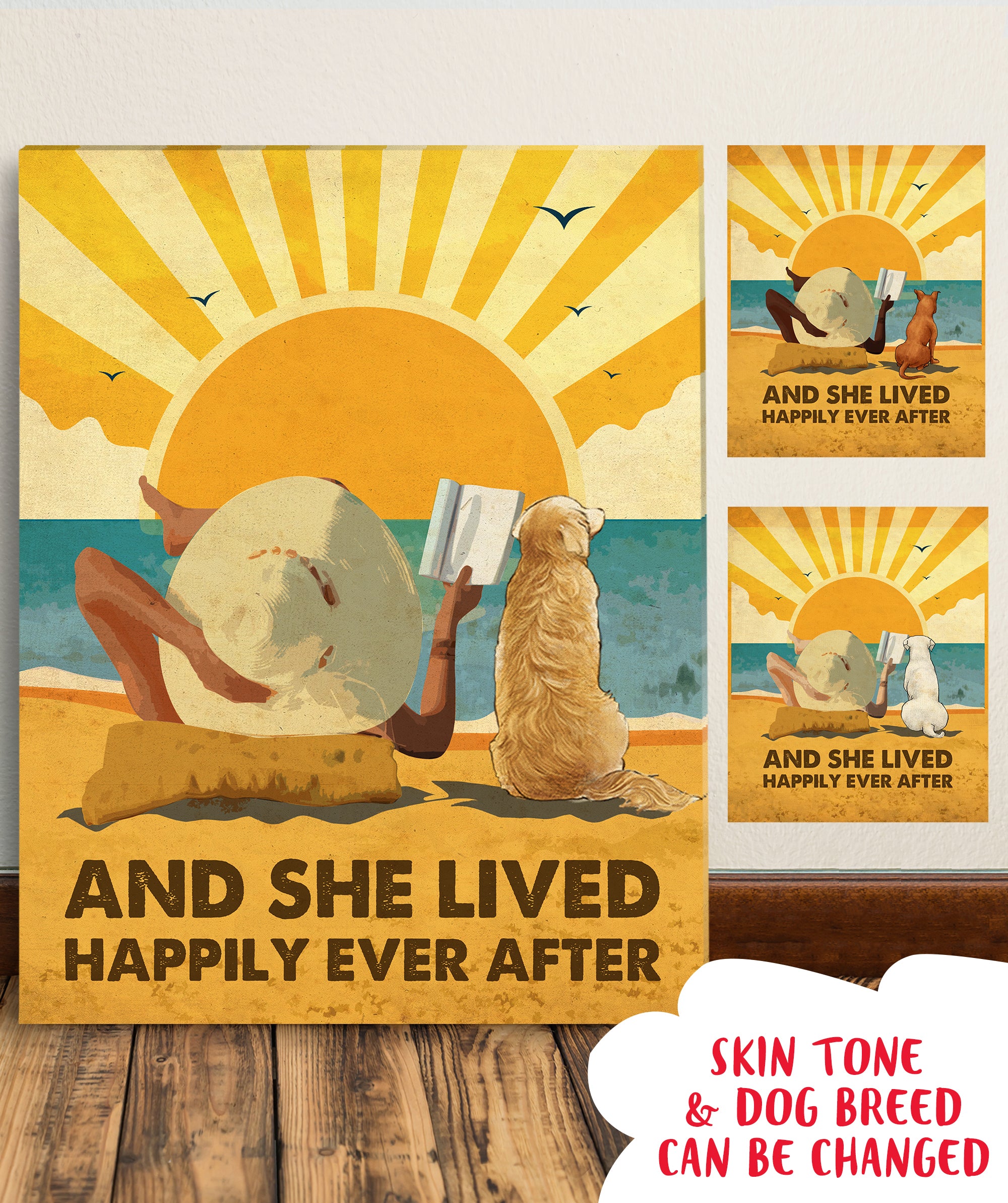 Dog's Happily Ever After - Custom Personalized Canvas with Dog, Beach, and Book