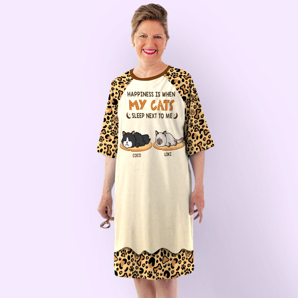 Personalized Leopard Cat Mom 3/4 Sleeve Dress - Stand Out in Style