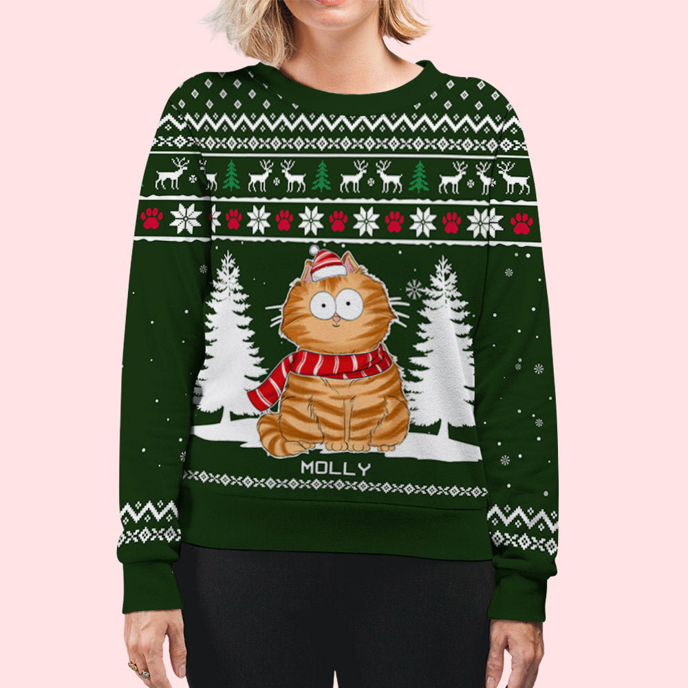 Personalized Custom All-Over-Print Funny Cat Winter Sweatshirt