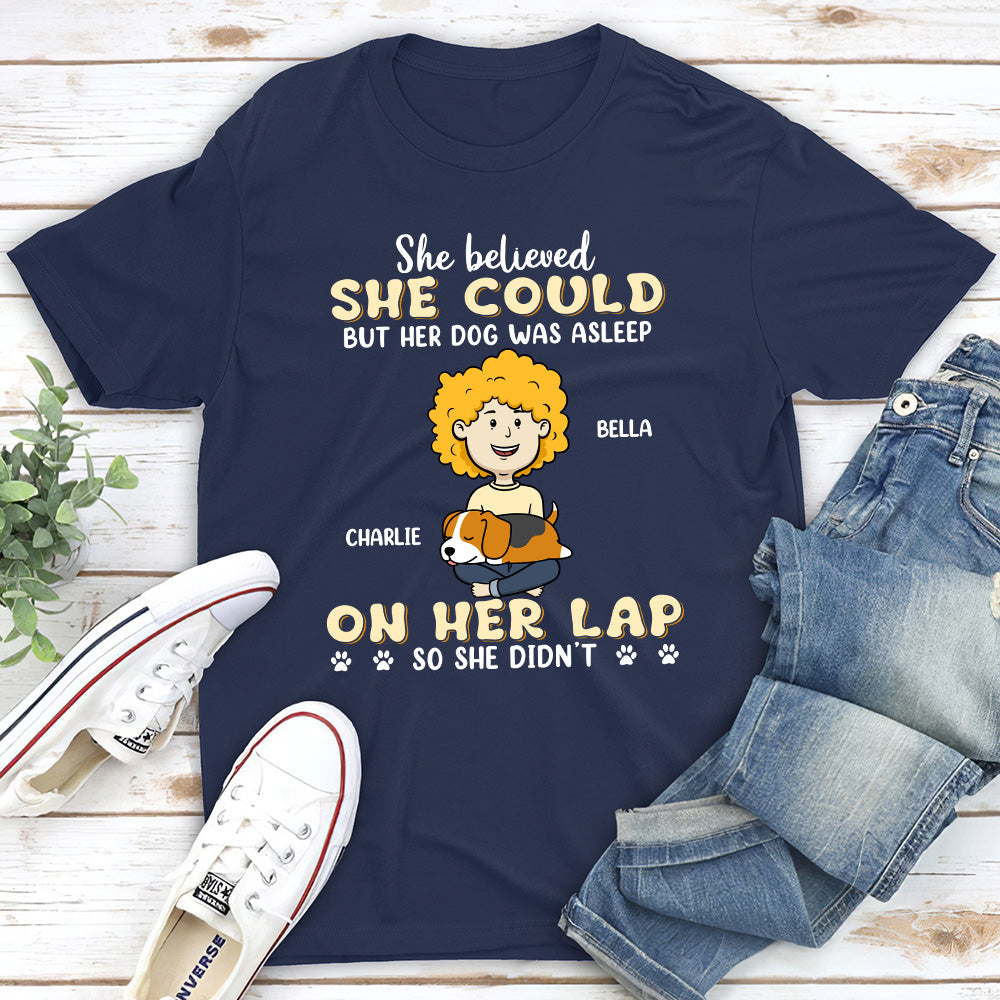 Personalized Unisex Dog Asleep On Lap T-shirt - Ideal Gift for Pet Lovers