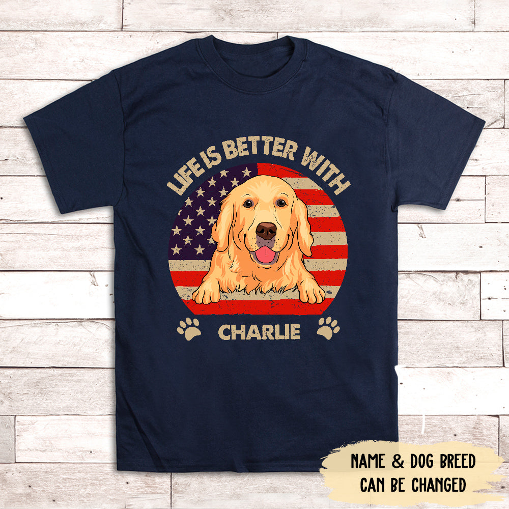 Life Is Better USA Pattern Personalized Unisex Pet Lover's T-shirt