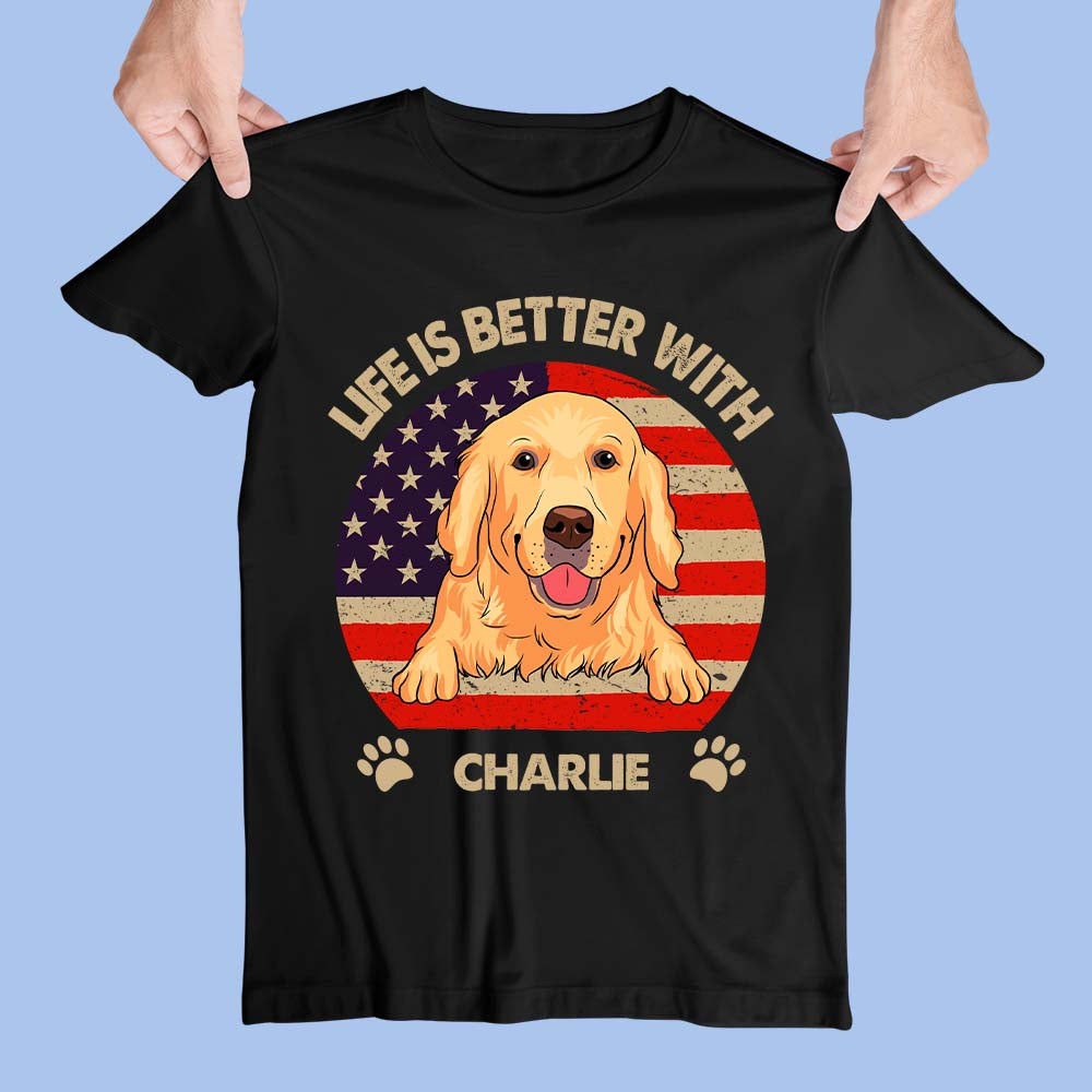 Life Is Better USA Pattern Personalized Unisex Pet Lover's T-shirt