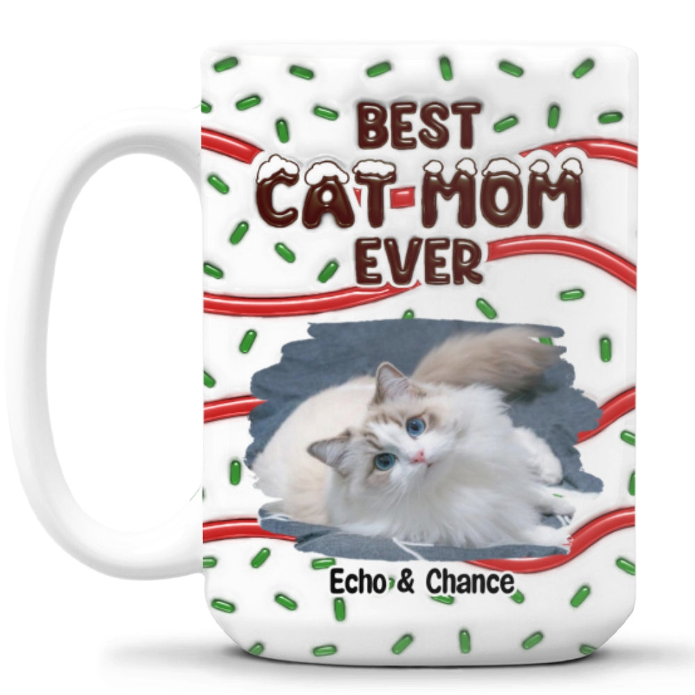 Customizable 3D Inflated Effect Ceramic Mug with Best Cat Mom Cake Photo