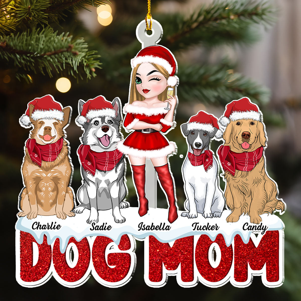 Customizable Dog Mom Christmas Acrylic Ornament - Personalized Keepsake