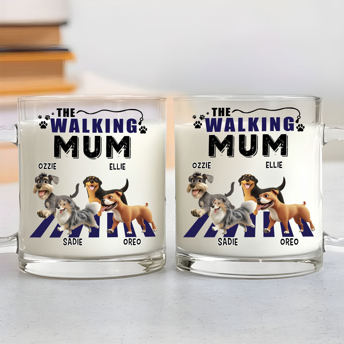 Personalized Custom Walking Mom Cartoon Glass Mug - Unique Gift Idea