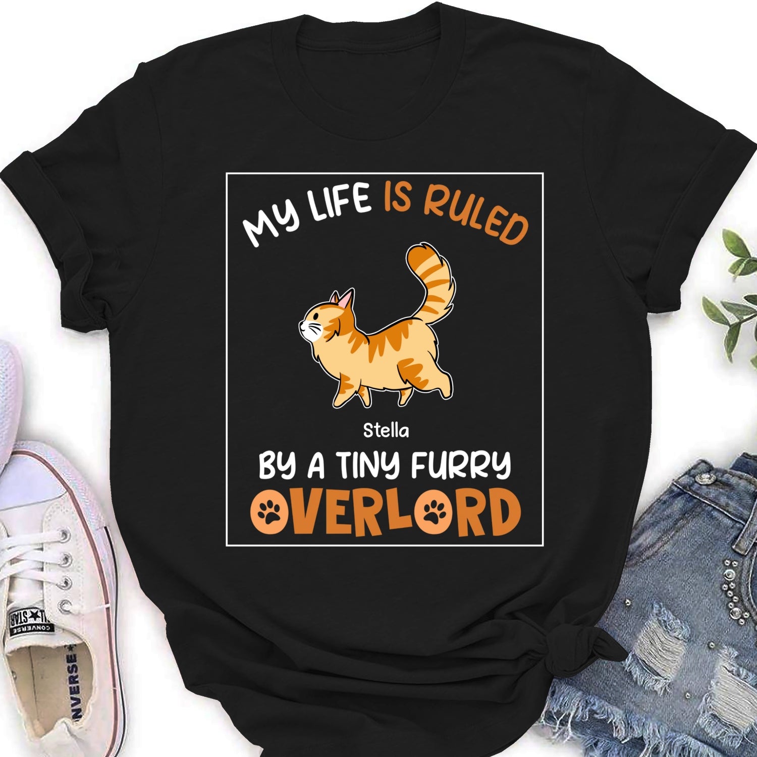 Personalized Custom Women's T-shirt: Ruled by Tiny Furry Overlords - Ideal Gift for Pet Lovers
