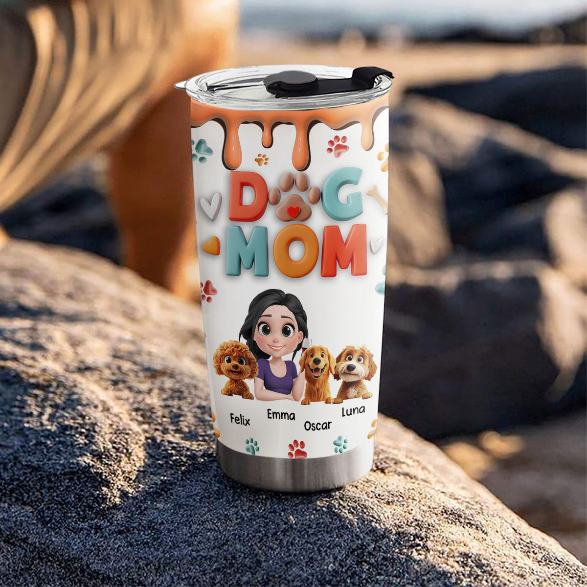 Personalized Mom of Dog Cartoon 3D Inflated Effect Stainless Steel Tumbler