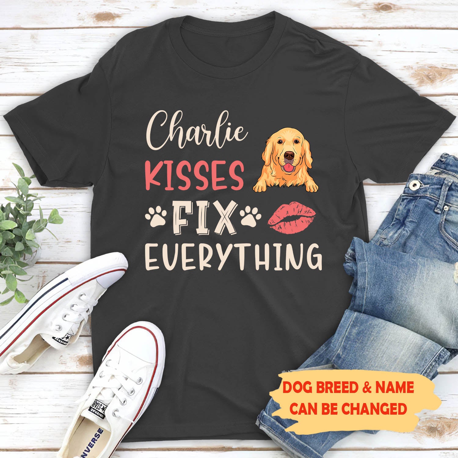 Personalized Custom Premium Dog Lover T-shirt: Dog Kisses Fix It All