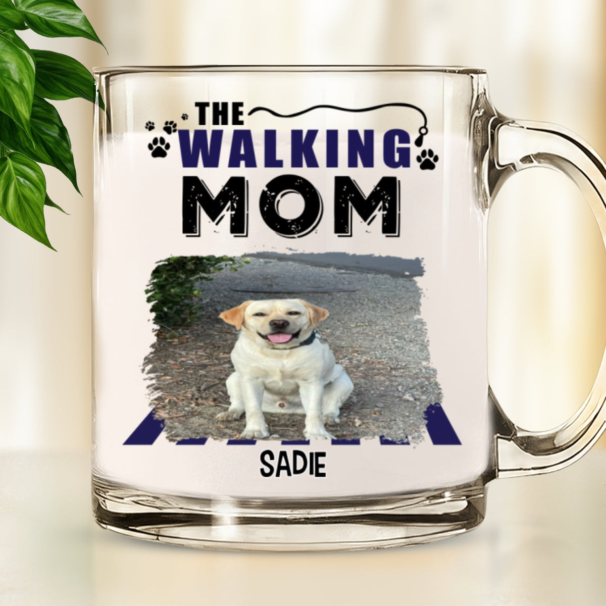 Customizable Personalized Walking Mom Cartoon Photo Glass Mug