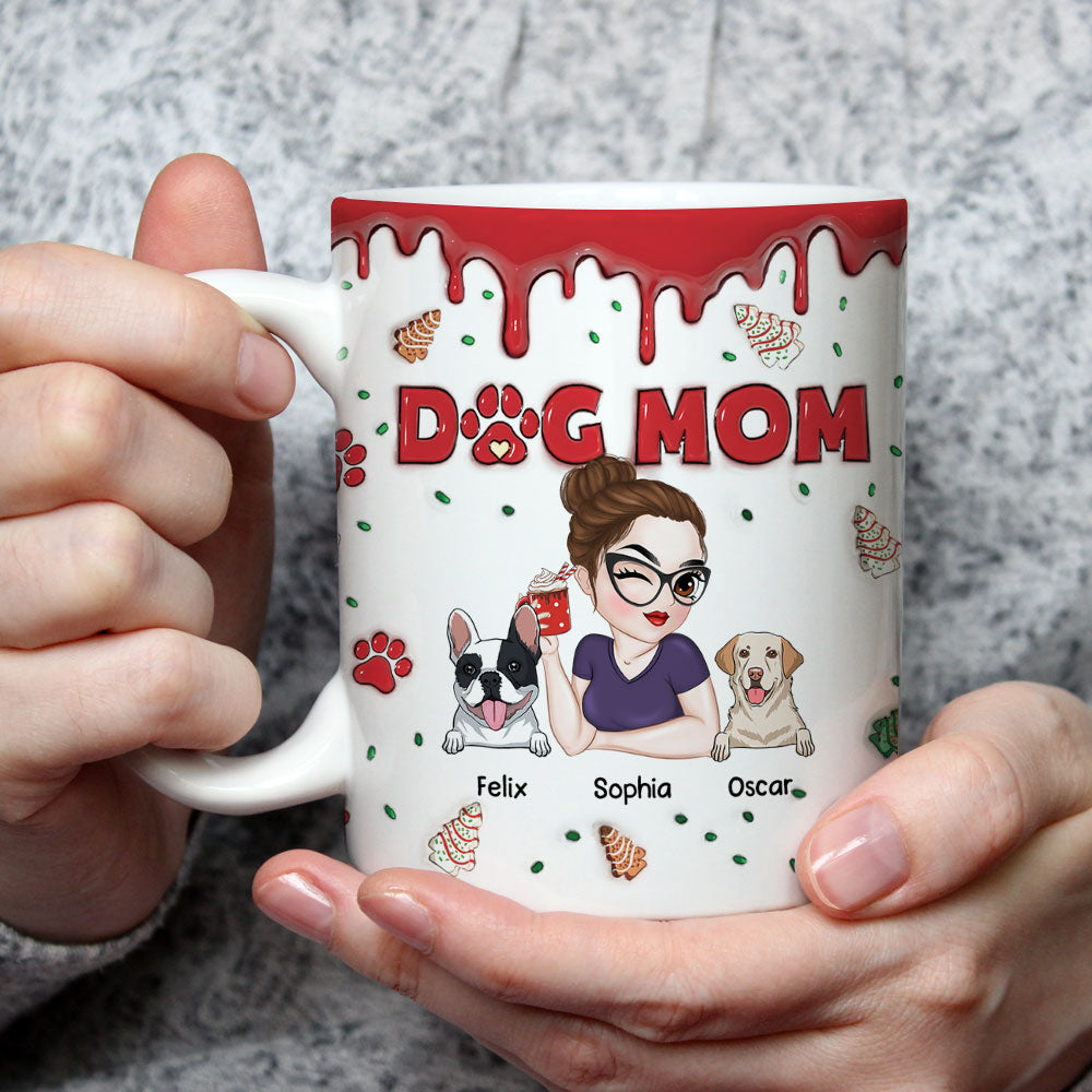 Personalized 3D Inflated Effect Dog Mom Christmas Ceramic Mug