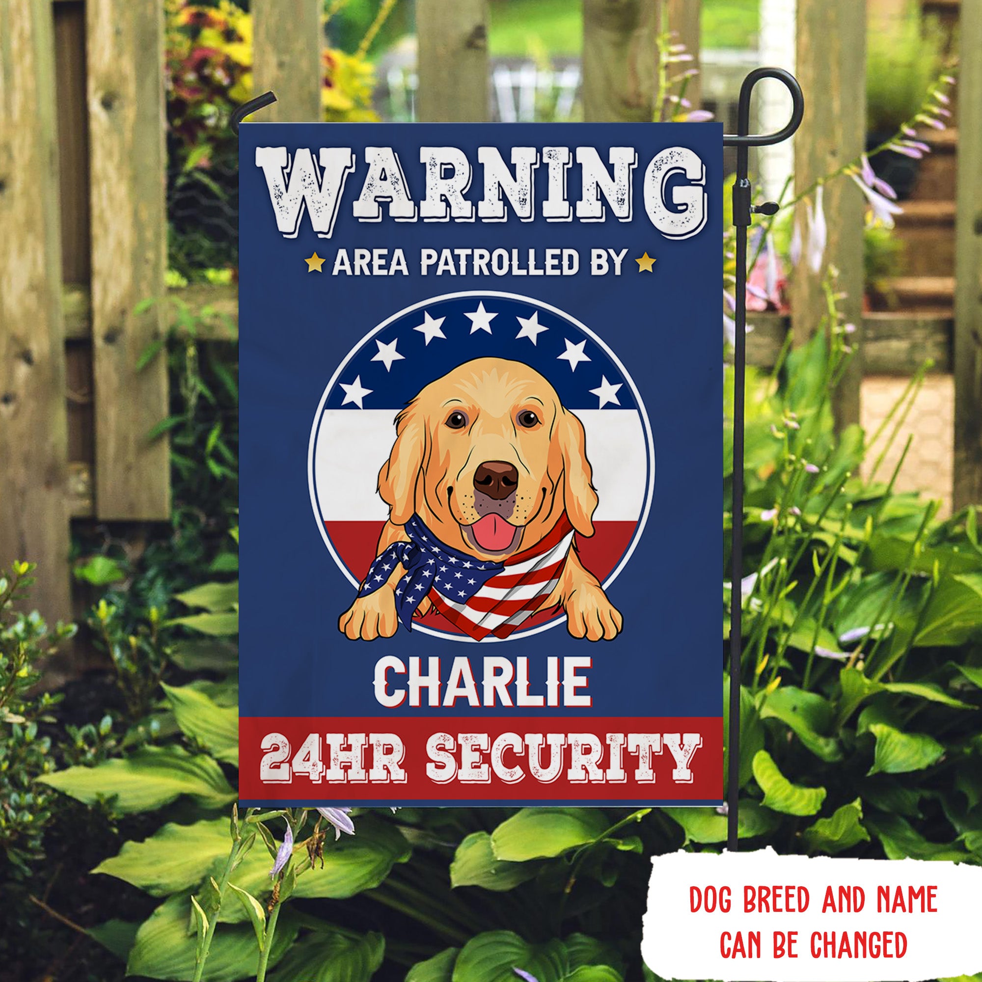 Personalized Custom 'Warning: Area Patrolled By Dogs' Garden Flag