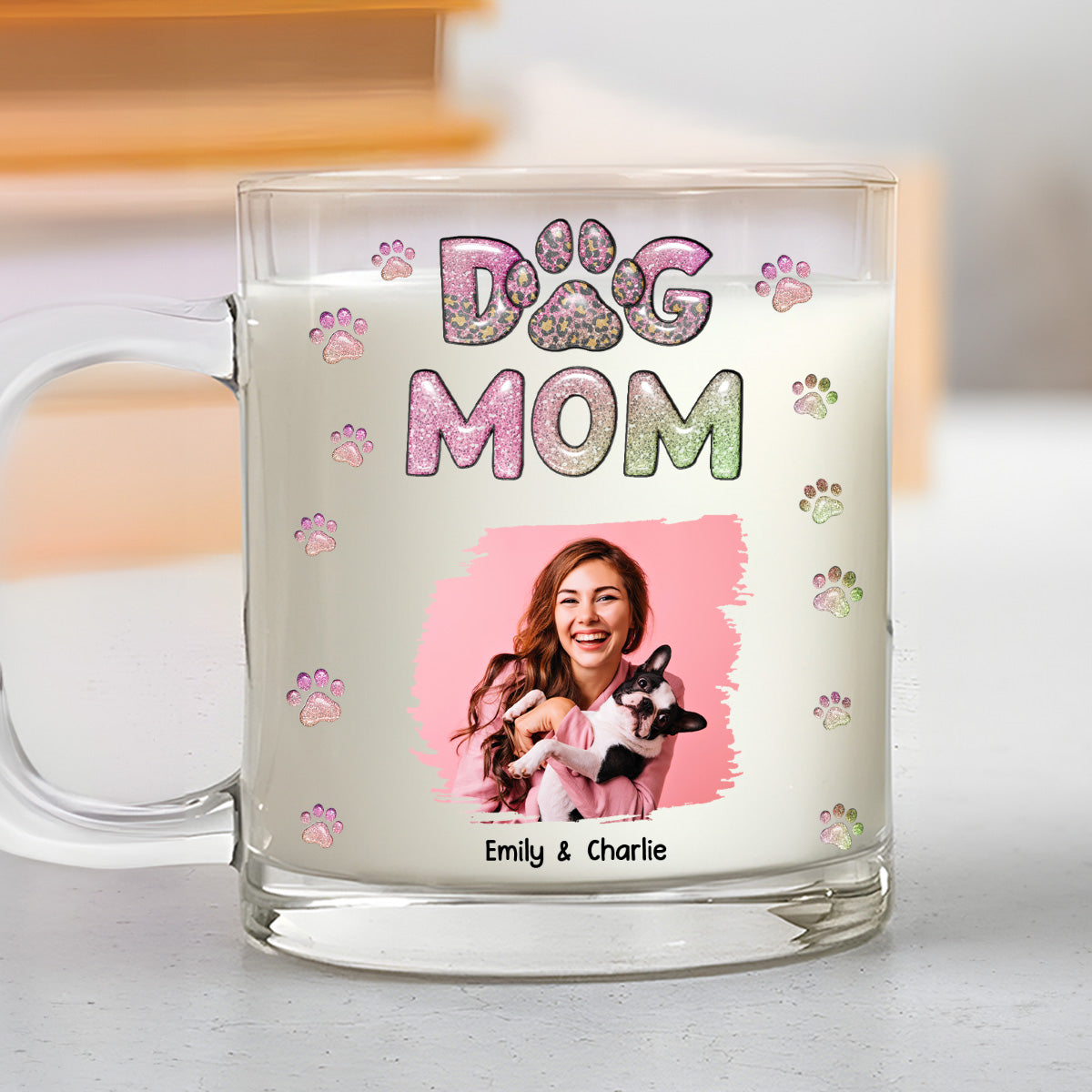 Personalized 3D Inflated Effect Glass Mug - Dog Mom Lovely Chibi Version Photo
