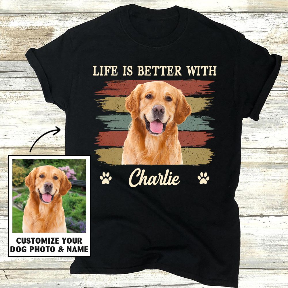 Better With Dog - Customizable Personalized Photo Unisex T - shirt for Pet Lovers