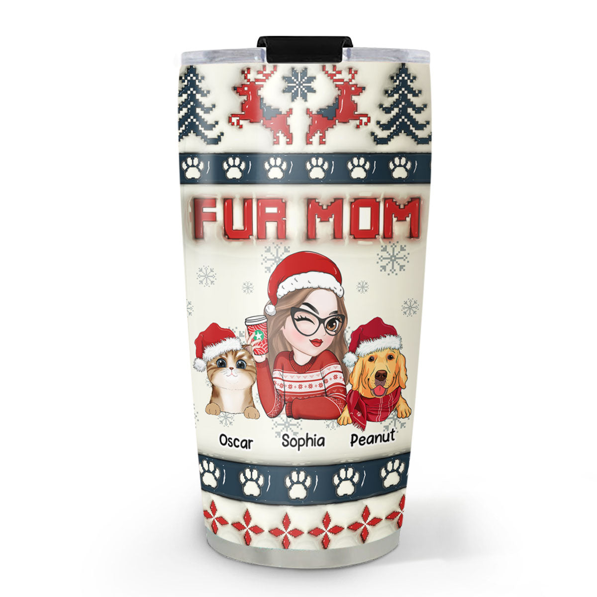 Fur Mom Pixel - Unique Personalized 3D Inflated Effect Stainless Steel Tumbler