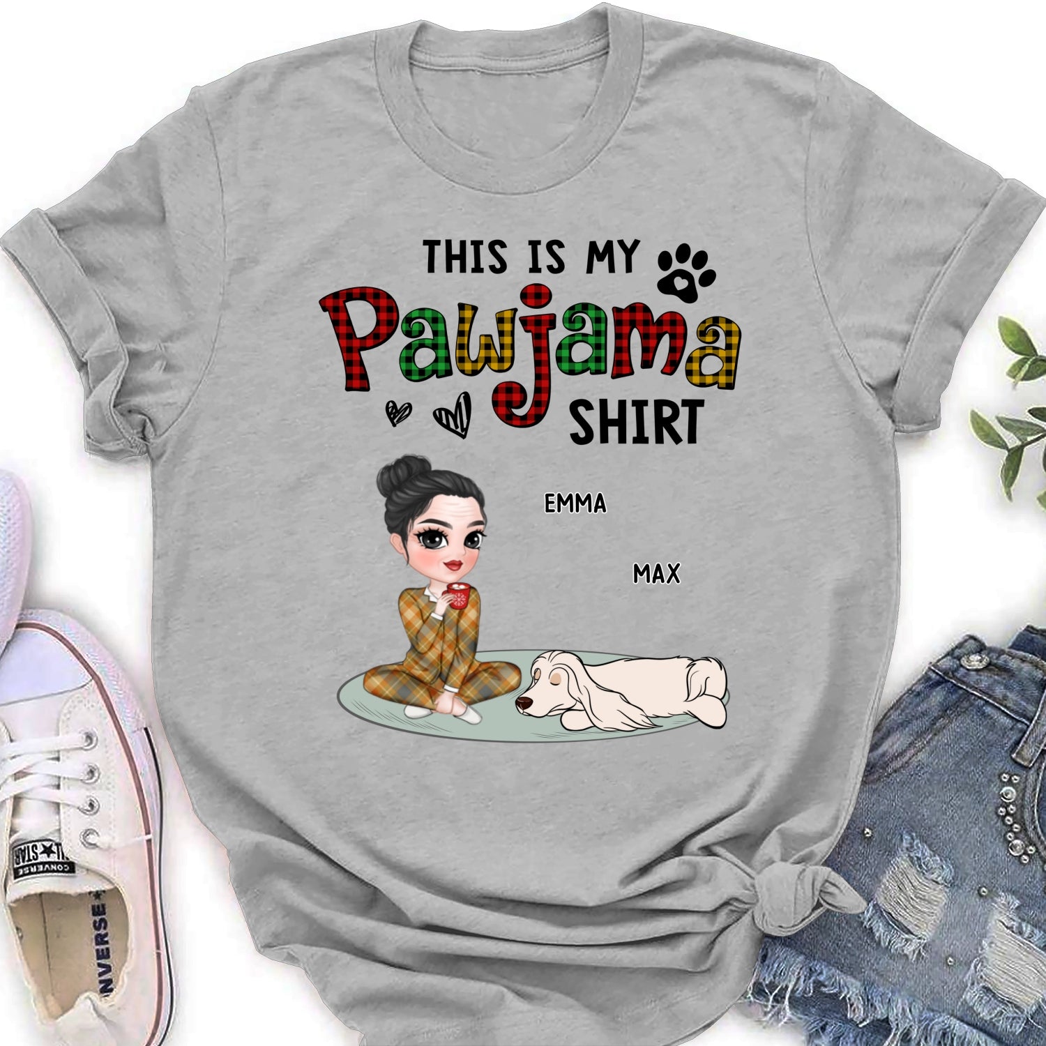 Customizable Pawjama Shirt Version 2 - Personalized Women's Pet Lover T-Shirt