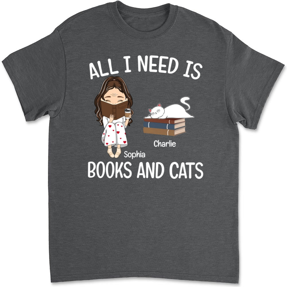 Personalized Books and Cats Unisex T-shirt - Ideal Gift for Pet Lovers
