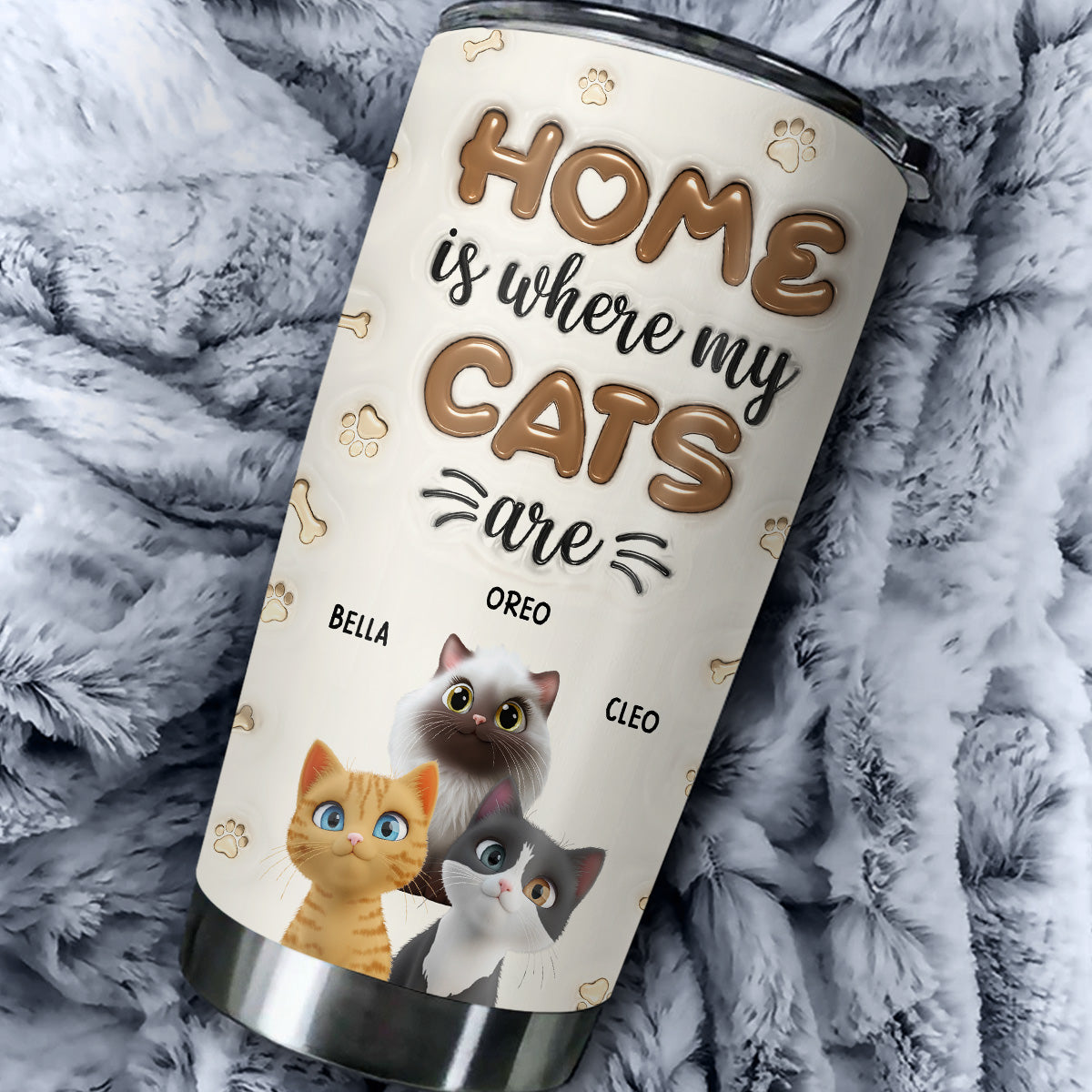 Personalized 3D Inflated Effect Tumbler - Home Sweet Home with Your Cats
