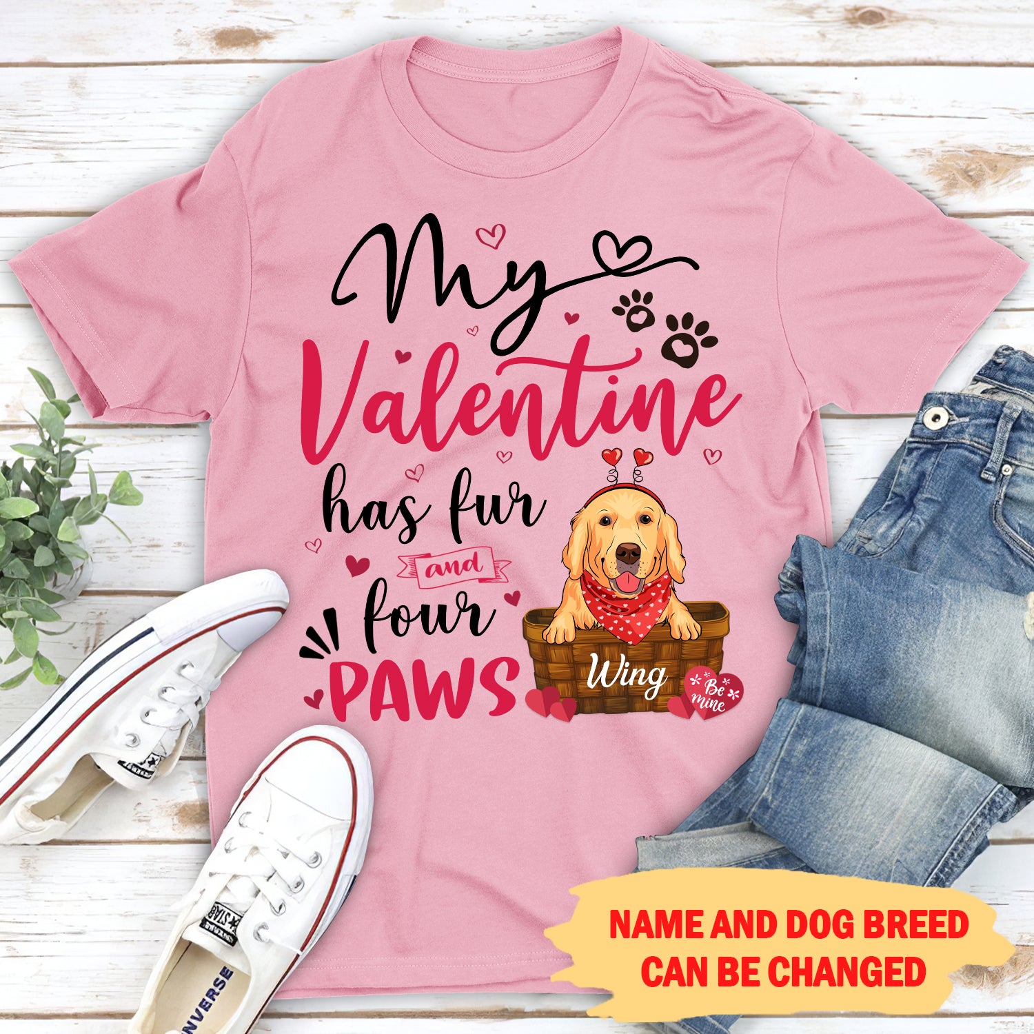 Personalized Custom Unisex 'My Valentine Has Paws' T-shirt for Pet Lovers