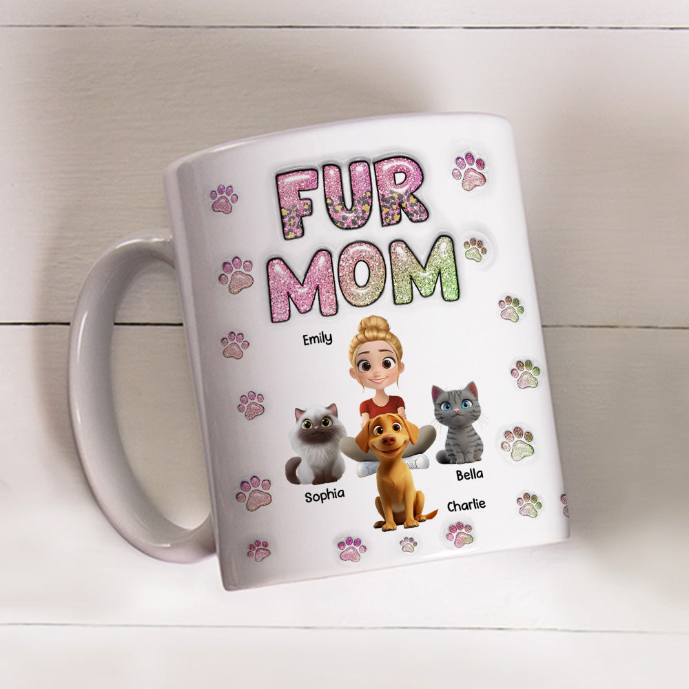 Personalized 3D Inflated Effect Fur Mom Lovely Chibi Mug - Ideal Gift for Loved Ones