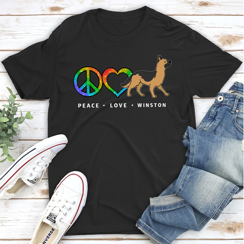 Personalized Peace Love Dog Pattern 2 Unisex T-shirt - Ideal Gift for Pet Lovers