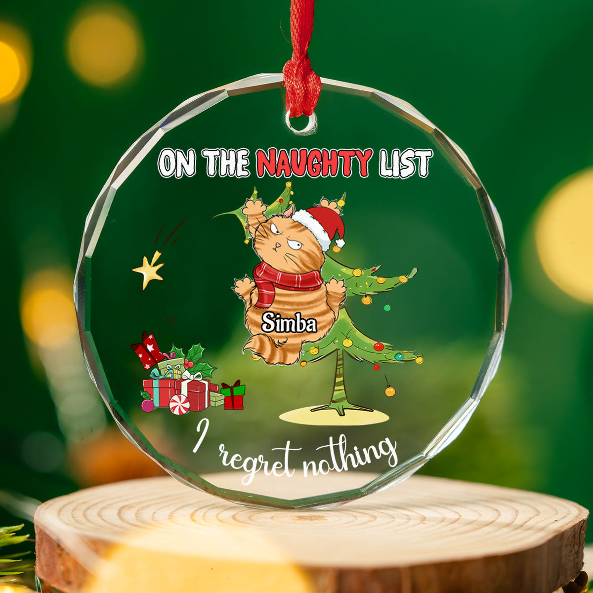 Customizable Naughty Cats Christmas Glass Ornament - Perfect Personalized Gift