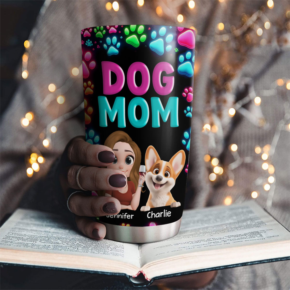 Customizable Dog Mom Neon Tumbler - Personalized for You