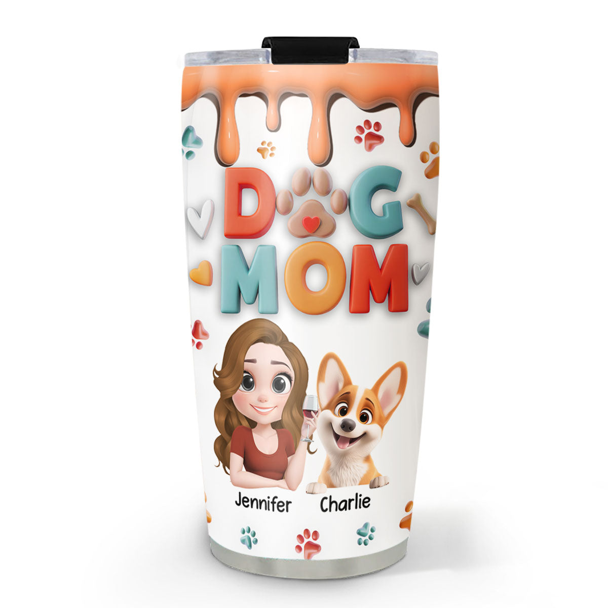 Personalized Mom of Dog Cartoon 3D Inflated Effect Stainless Steel Tumbler