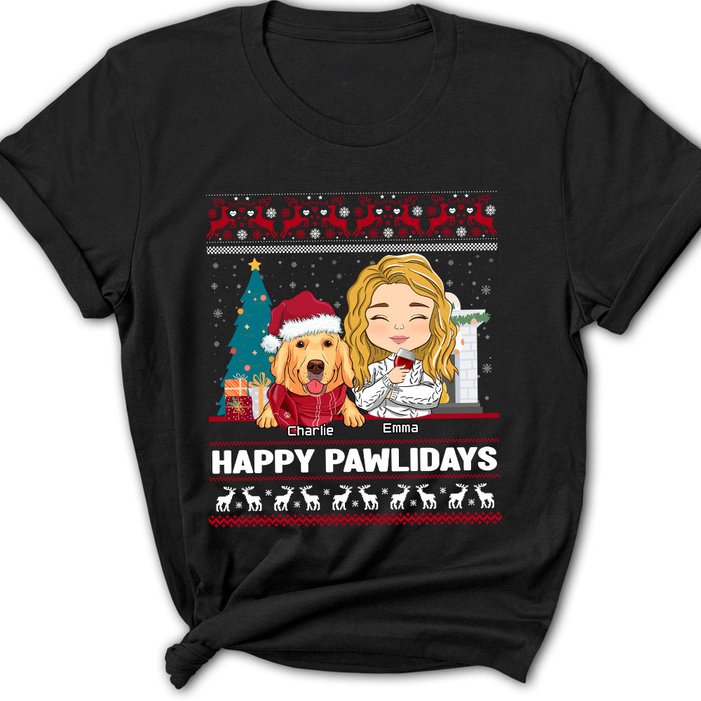 Happy Pawlidays - Customizable Personalized Women's Pet Lover T-shirt