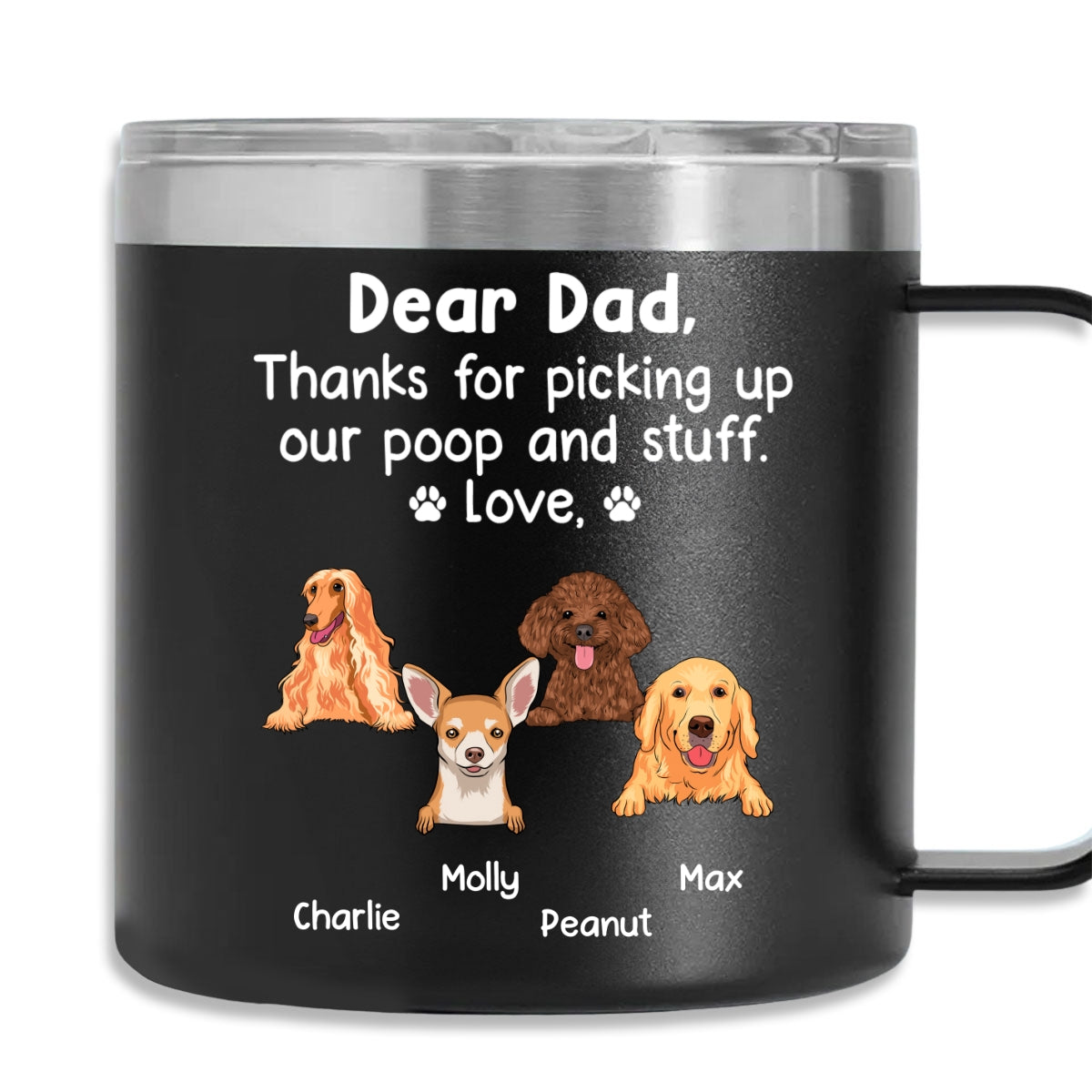 Personalized 14oz Stainless Steel Tumbler with Handle: A Tribute to Your Human Servant