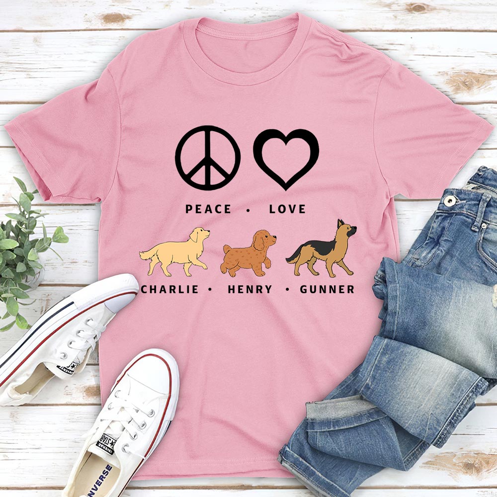 Peace Love Dog Pattern Personalized Custom Unisex T - shirt for Pet Lovers