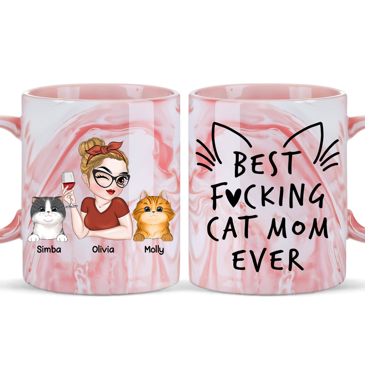 Exquisite Personalized Pink Marble Mug for the Best Cat Moms