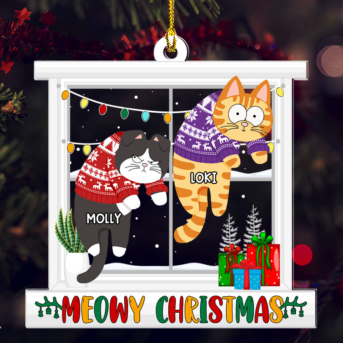 Meowy Christmas - Customizable Personalized Acrylic Christmas Ornament