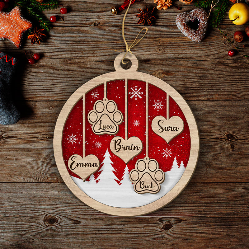 Personalized 2 - Layered Custom Wood Family Christmas Ornament for Pet Lovers