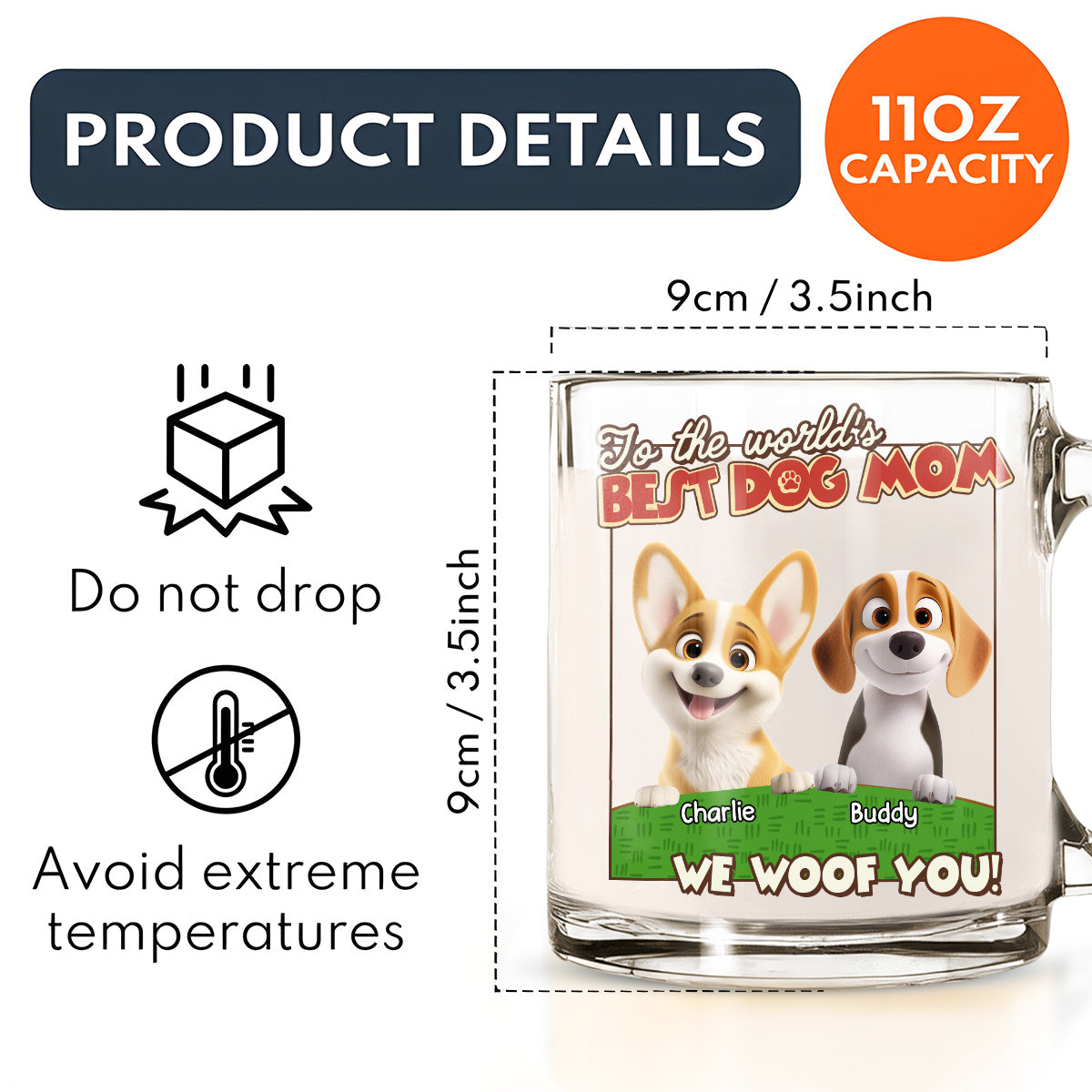 Personalized 'We Woof You' Dog Mom & Dad Cartoon Glass Mug
