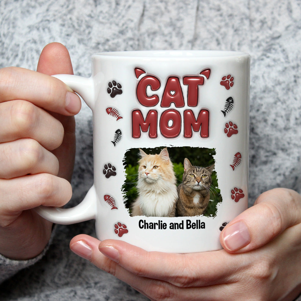 Personalized 3D Inflated Effect Lovely Cat Mama Photo Mug - Ideal Gift for Loved Ones