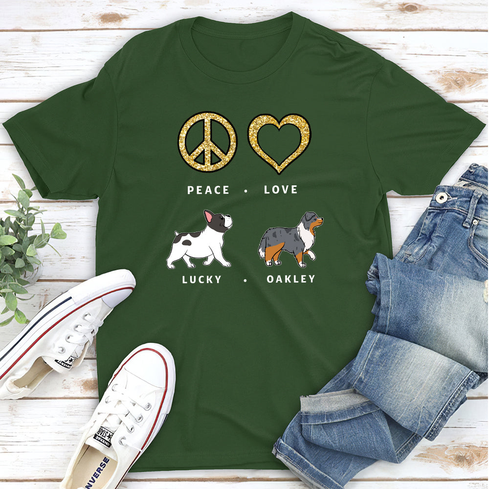 Personalized Peace Love Dog Pattern 2 Unisex T-shirt - Ideal Gift for Pet Lovers