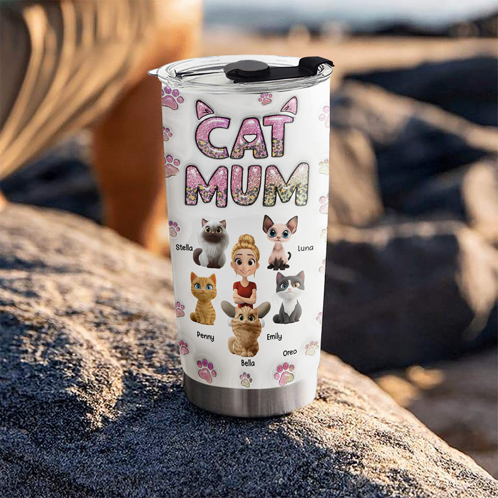 Personalized Cat Mom Chibi 3D Inflated Effect Stainless Steel Tumbler