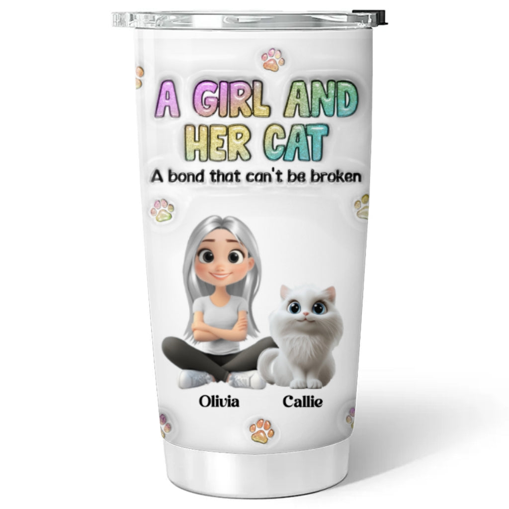 Personalized 3D Inflated Effect Tumbler: A Girl And Her Cat Design