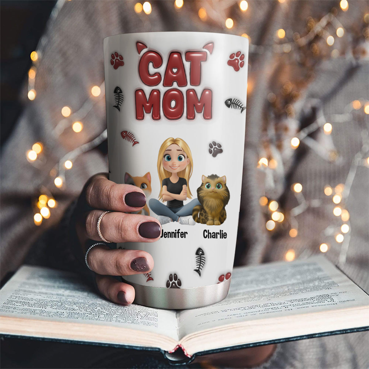 Lovely Cat Mama Personalized 3D Inflated Effect Stainless Steel Tumbler