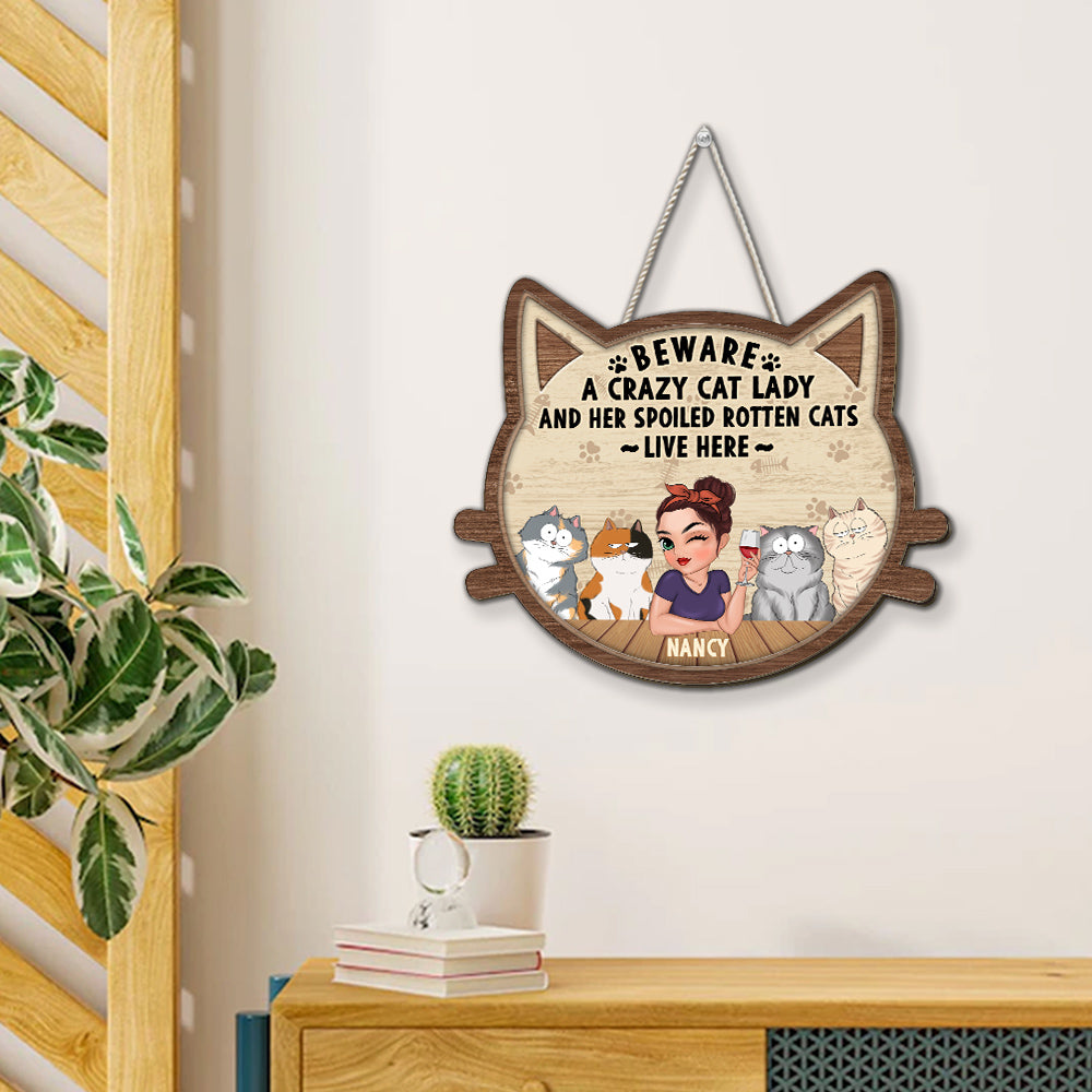 Personalized Custom Wood Sign - Crazy Cat & Cat Lady Delight