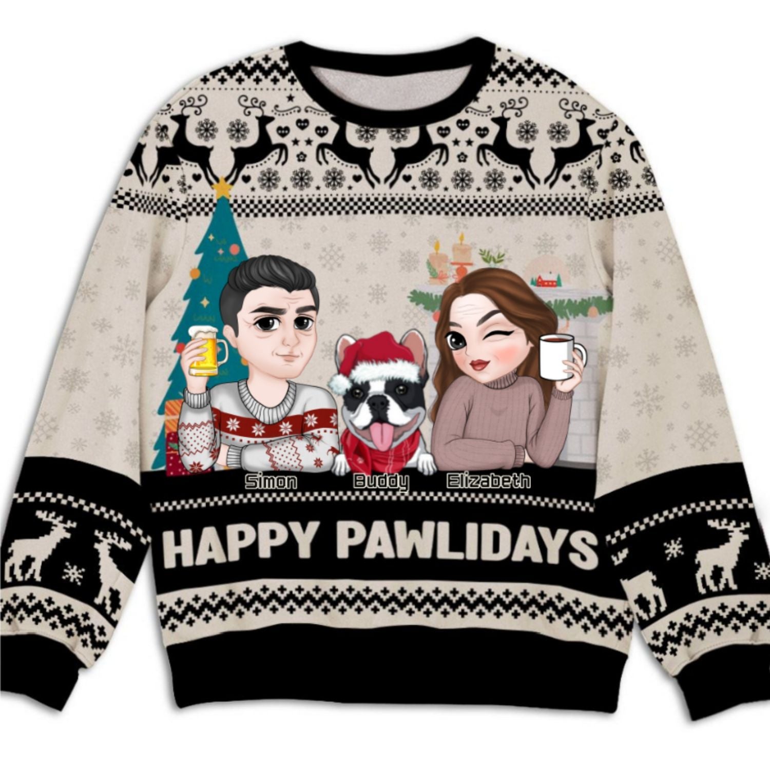 Happy Pawlidays Personalized Custom All-Over-Print Sweatshirt for Dog Parents