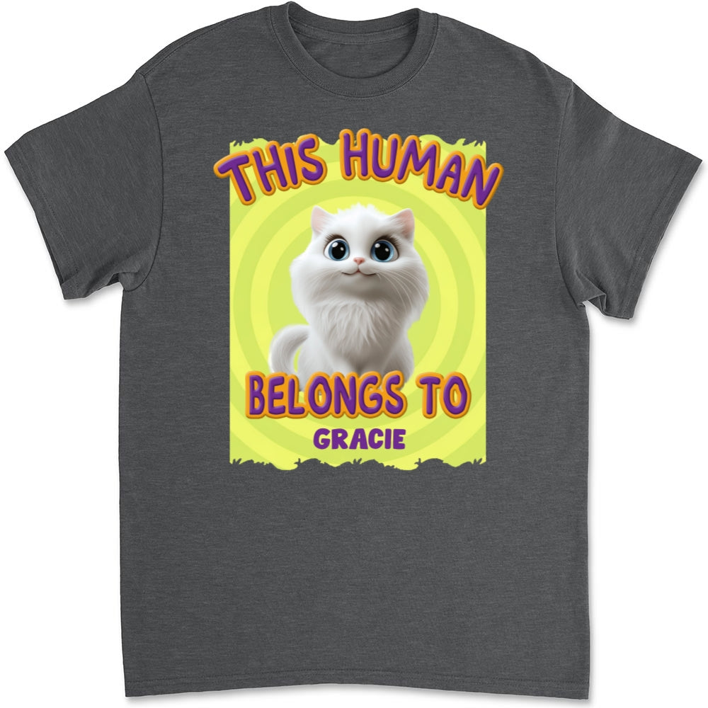 Personalized 'This Human Belongs To Our Cats' Cartoon Unisex T - shirt for Pet Lovers