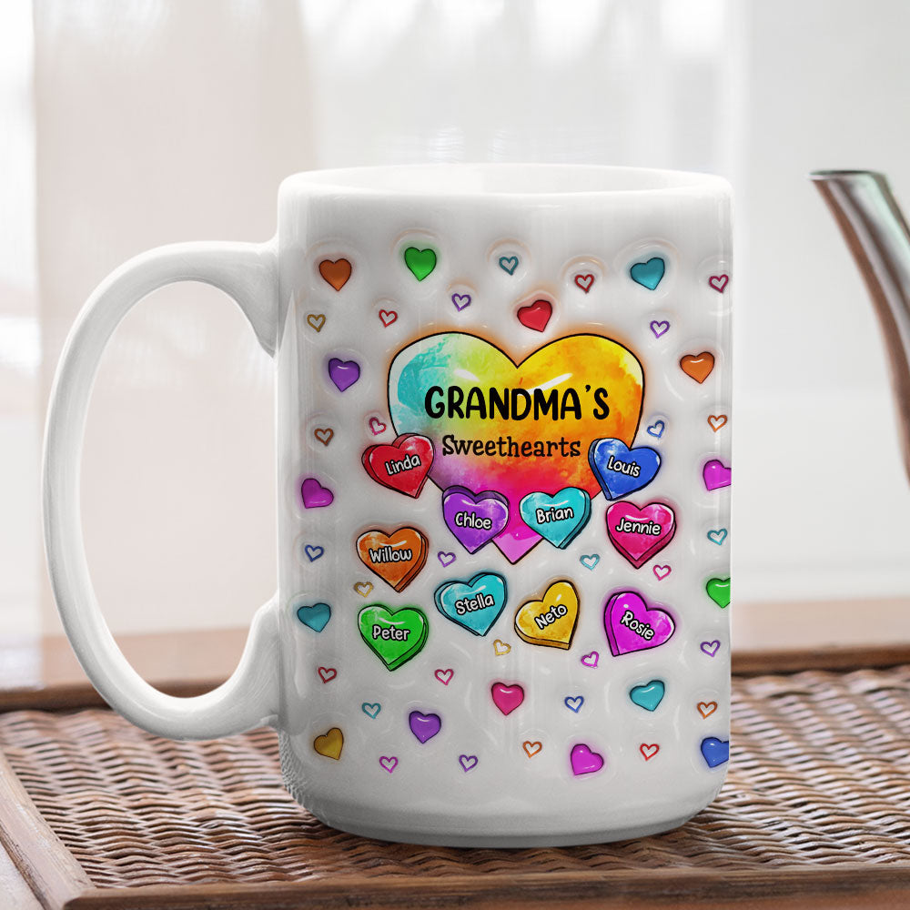 Personalized 3D Inflated Effect Colorful Sweethearts Grandma Mug