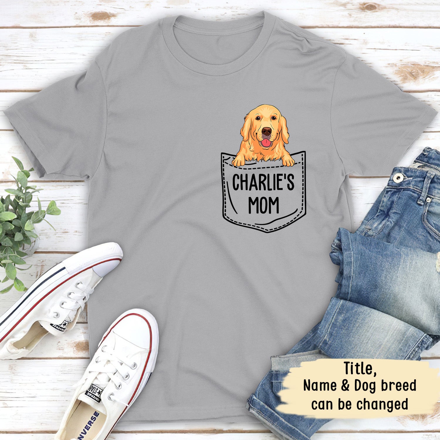 Personalized Unisex Pocket Dog Mom/Dad T-shirt - Ideal Gift for Pet Lovers