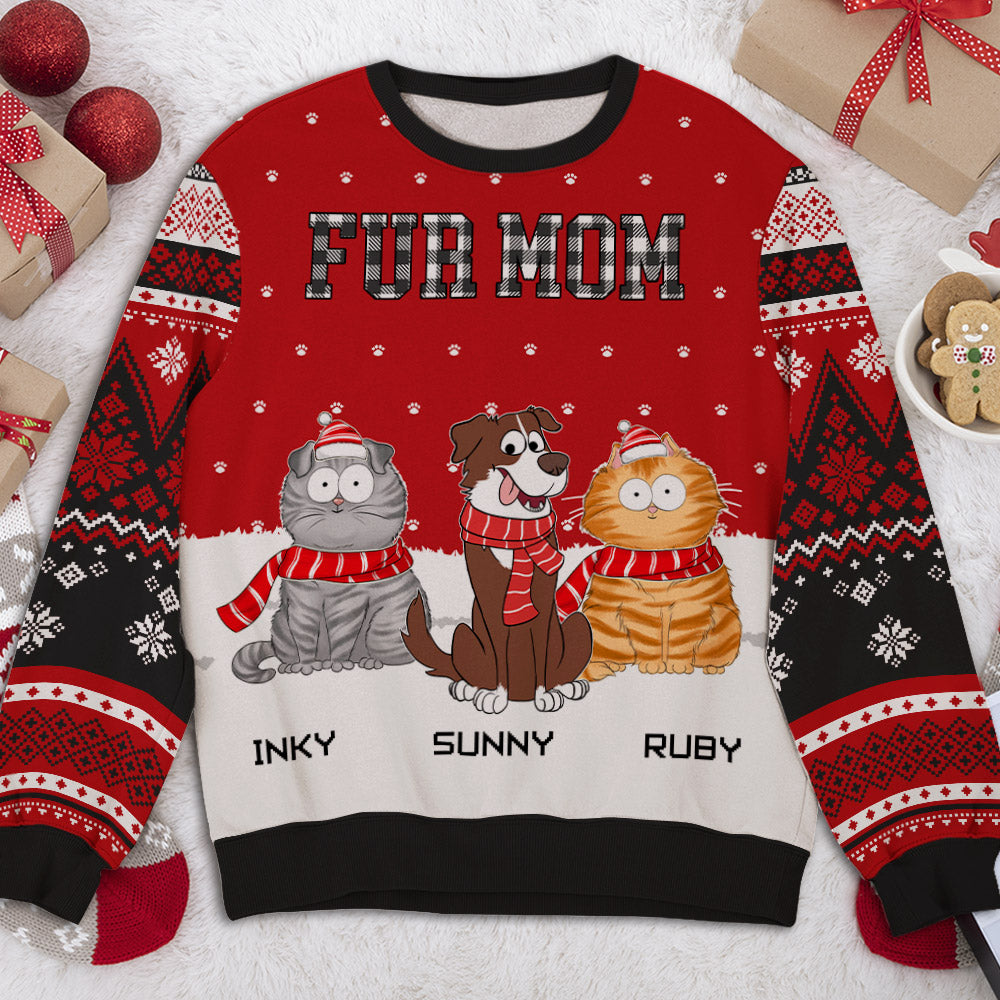 Personalized Fur Dad Mom Plaid All-Over Print Trendy Sweatshirt for Pet Lovers